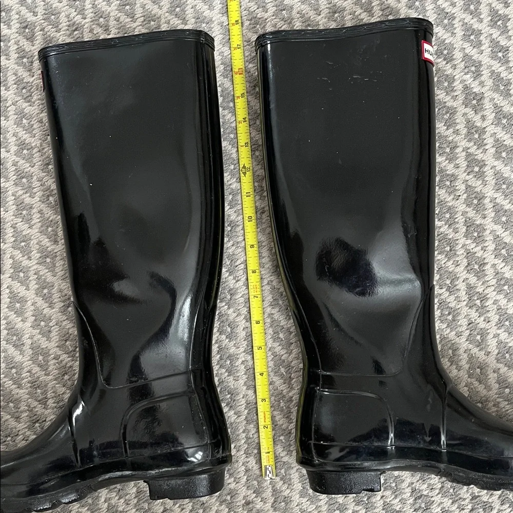 Hunter Glossy Black Rain Boots Tall Height